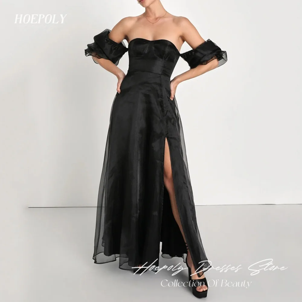 

Hoepoly Simple A-LINE Evening Dresses Off the Shoulder Sexy Backless Tulle Dress Bride Party Ankle-Length Gown
