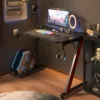 Gaming Computer Desk with Carbon Fiber Surface, Gaming Table Z Shaped Pc Home Office with Cup Holder&Headphone Hook(32 in) 4