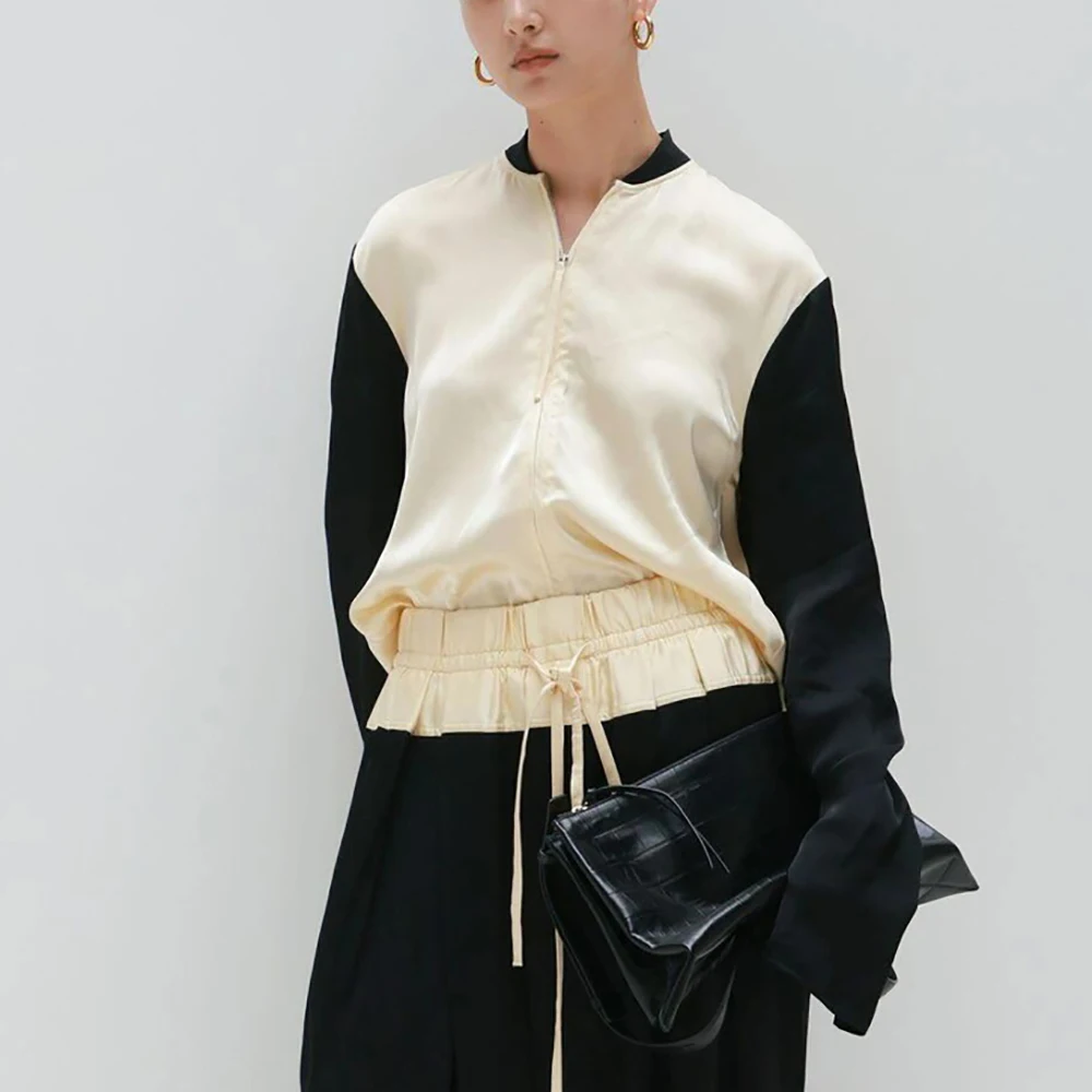 

Clashing Color Splicing Double Zipper Women's Blouse Y2k Simple Commuter Hundred Shirt Tops 2024 Summer New