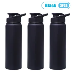 Stainless Steel Portable Sports Water Bottle - 600ML (Black - 3PCS)
