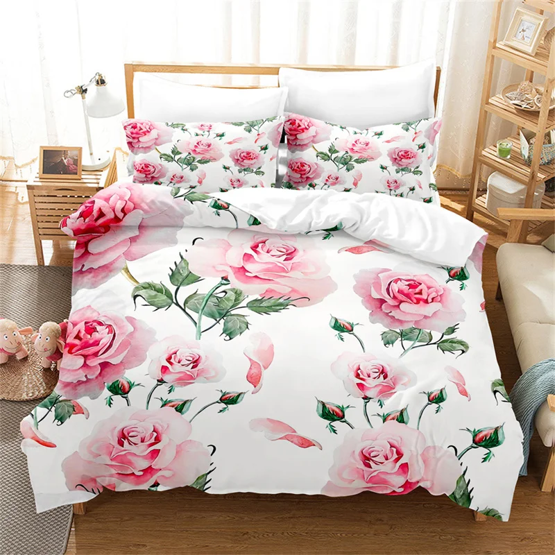 

Pink Flowers Bedding Sets King Duvet Cover Lovers Romantic Bedding Girls，kid's Gift Comforter Sets Queen Duvet Cover Set