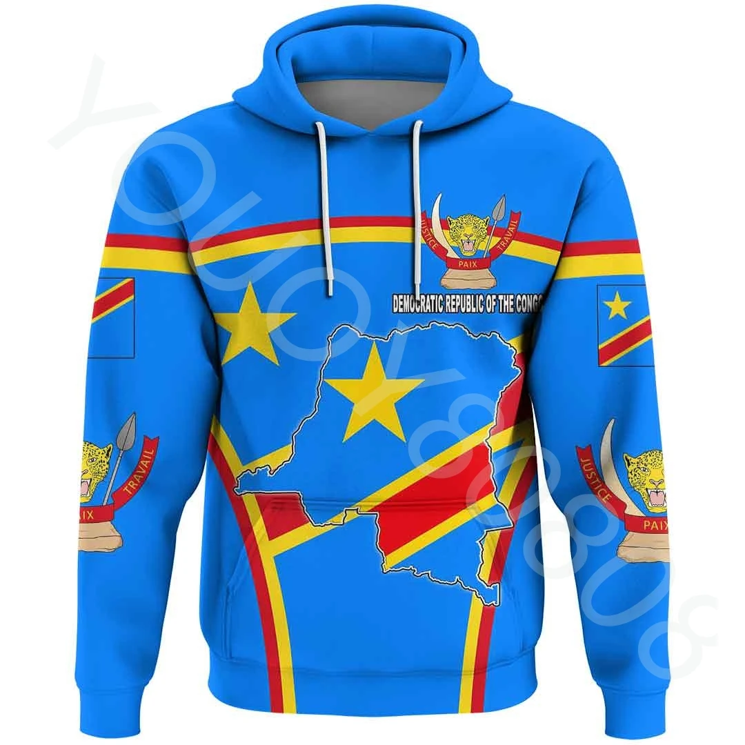 

Men's Casual Hoodie Harajuku Print Sweatshirt Africa Zone Pullover Hoodie Democratic Republic of Congo Event Flag Hoodie