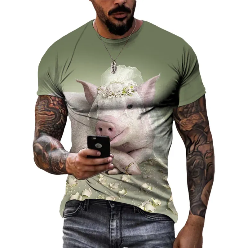 【U LAN】Earty Overfit Pig Short Sleeve Tee Summer New 3D Funny Pig graphic t shirts Fashion Men Hip-Hop