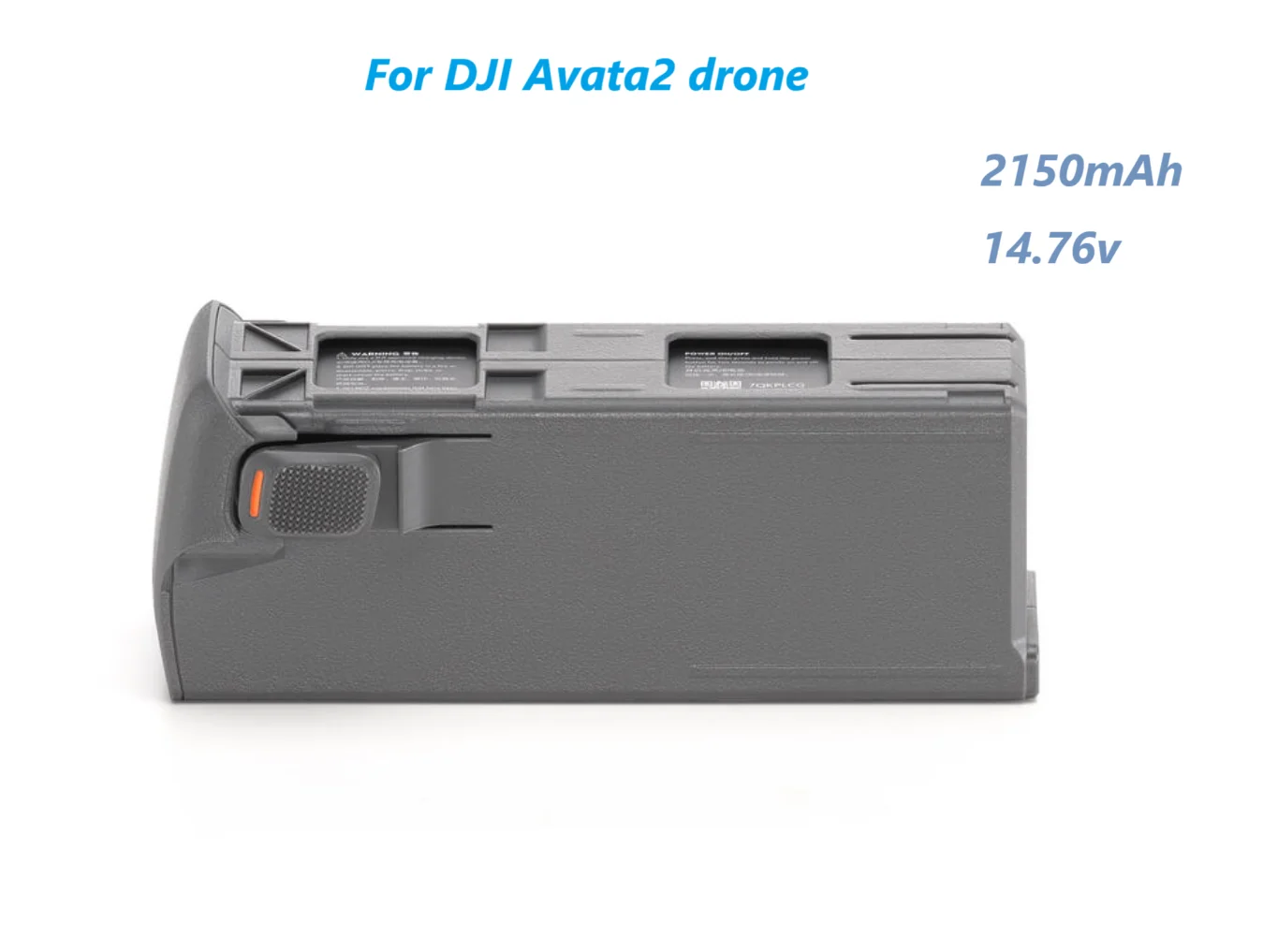 Côté de la batterie intelligente DJI Avata 2 2150mAh, logo DJI et indicateur de charge LED éteint.