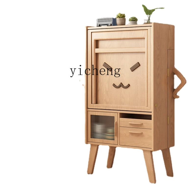 

Yy Small Apartment Retractable Dining Table Solid Wood Rectangular Dining Table Sideboard Cabinet Integrated