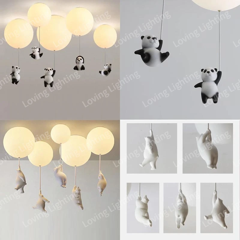 

Balloon Panda Modest Ceiling Lamps Home Dining Table Chandelier Cartoon Bear Kid's Bedroom Living Room Aisle Led Lights Fixtures