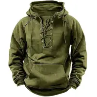 Mode automne : Sweat-shirts à capuche pour hommes, à lacets et cordon de serrage, manches longues, coupe ample, streetwear vintage, couleur unie. 1