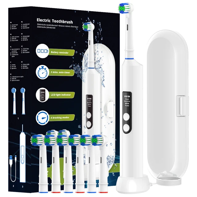 Smart Rotating Wireless Charging Electric Toothbrush, 4 Modes Rechargeable Rotation Toothbrush Compatible with Oral B Brush Head 1