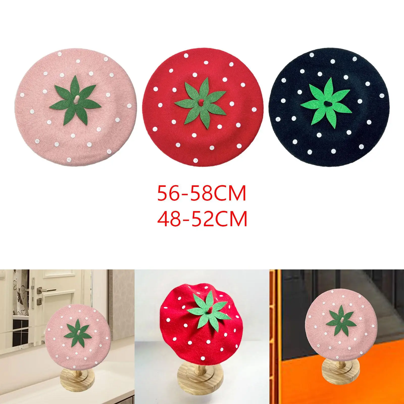 Strawberry Beret Hat Casual Decor Breathable Luxury Comfortable Elegant Painter Hat for Festival Cosplay Traveling New Year Lady