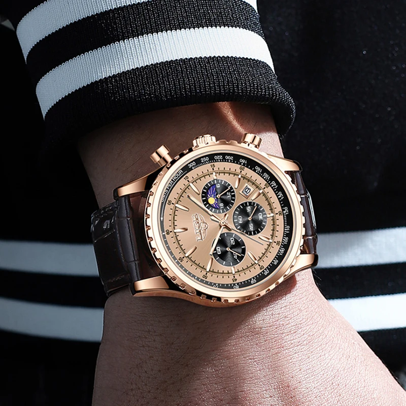 LIGE Fashion Leather Watches For Men Military Waterproof Chronograph Watch Men Casual Business Luminous Quartz Man Wristwatch