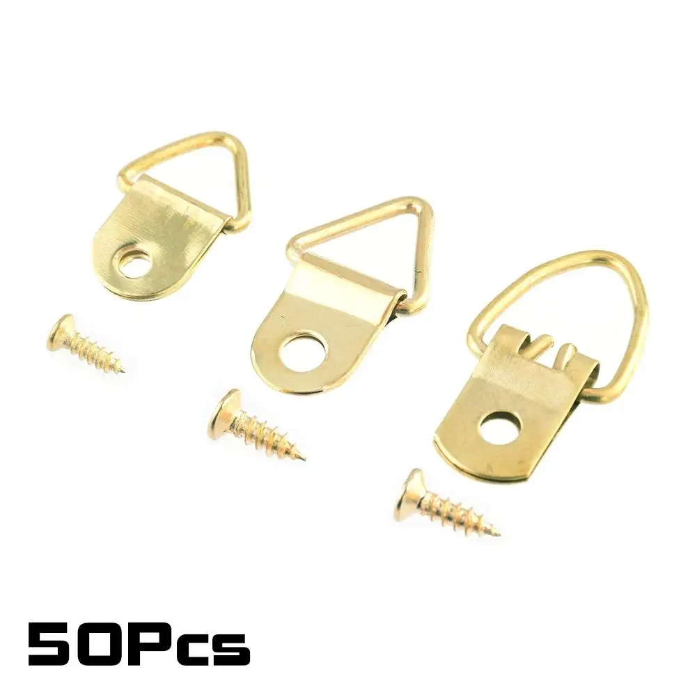 Description Picture 3 of item50PCS Wholesale Small Golden Triangle D-Ring Hanging Picture Oil Painting Mirror Frame Hooks Hangers With Screws