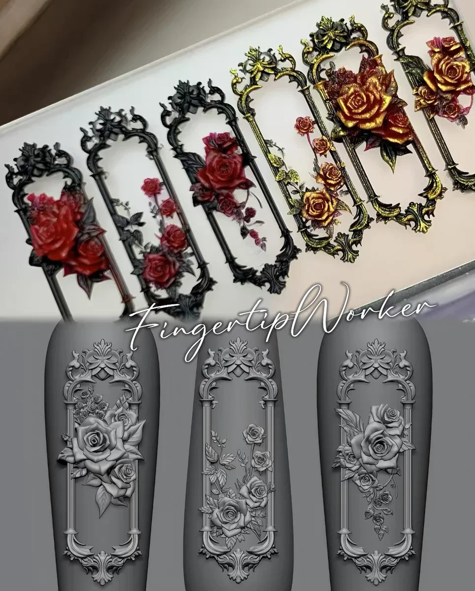 1Pc Snake Rose Skeleton Vintage Bow Flower Window 3D Acrylic Mold Nail Art Decorations  DIY Silicone Nail Templates Nail Mold 3