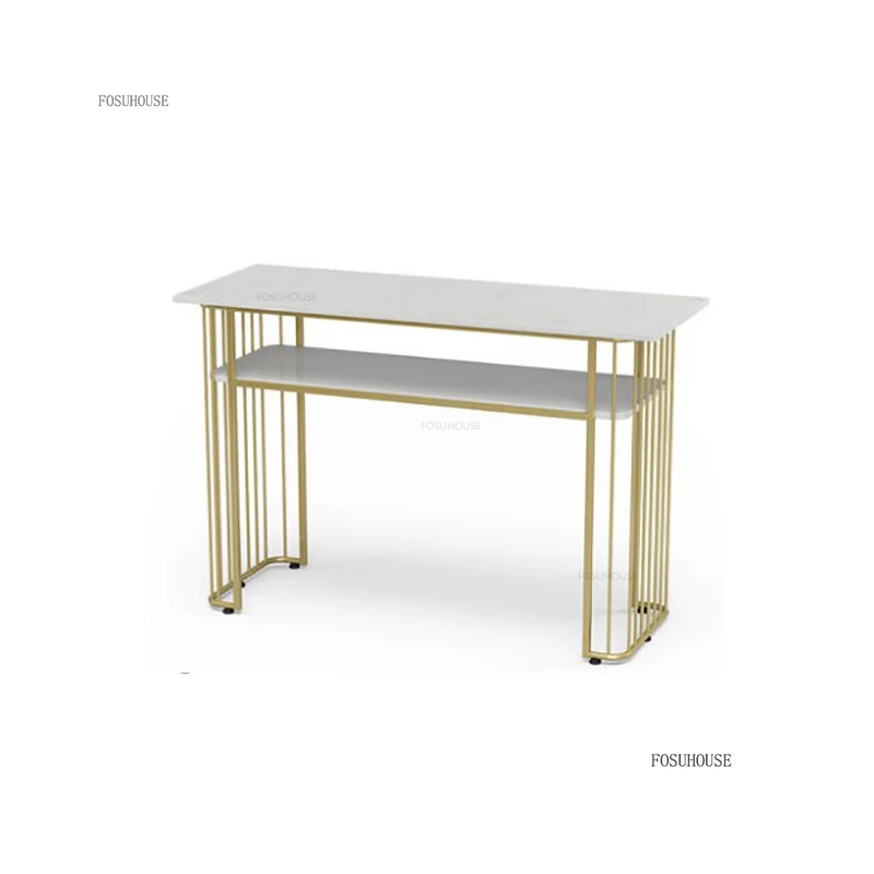 Simple Iron Art Nail Tables Beauty Salon Professional Manicure Table European Salon Furniture Home Double-layer Table Chair Set
