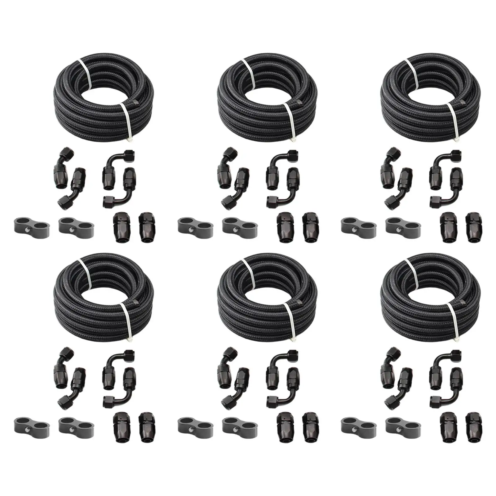 Nylon Braided Fuel Hose Set 6Pcs Swivel Hose Ends Fitting Black Oil Cooler Adapter Fit for Pump Gas Transmission Fluid Oil