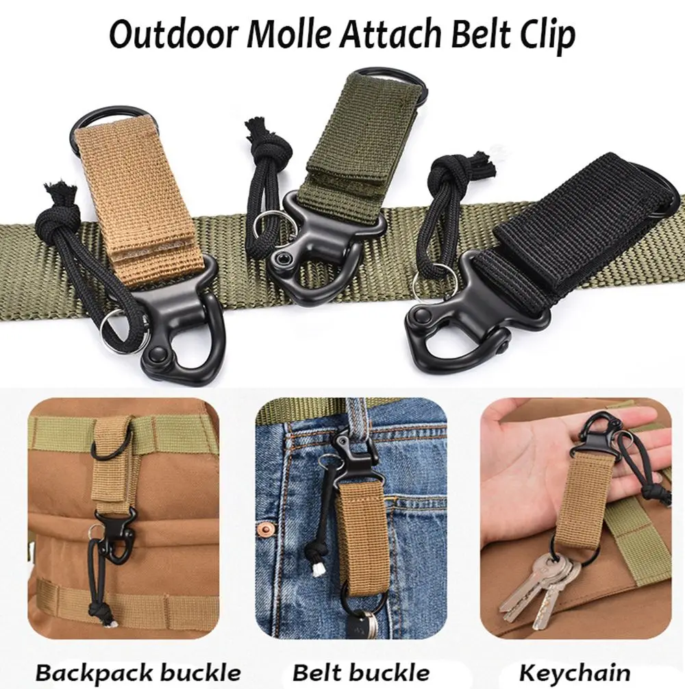 

Attach Belt Clip Outdoor EDC Clasp Webbing Backpack Strap Tactical Holder Hooks Quickdraw Carabiner Water Bottle Hanger