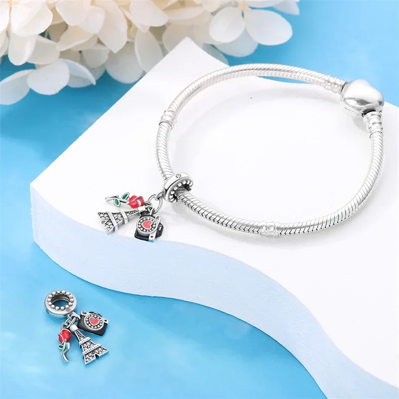 925 Sterling Silver Paris Tower Aircraft Travel Charm Pendant Beads Fit Charm Original Bracelet for Women Jewelry Making 2
