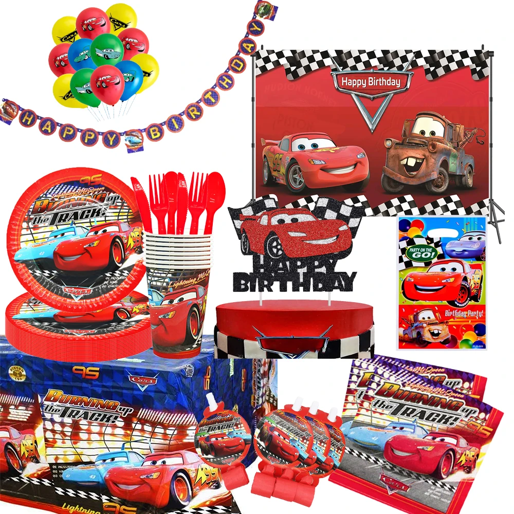 Disney Cartoon Lightning McQueen Car Themed Birthday Party Decoration Paper Plate Tablecloth Balloon Baby Shower Party Supplies cartoon little pony birthday party decoration disposable plate banner cake decor latex balloon baby shower girls party supplies