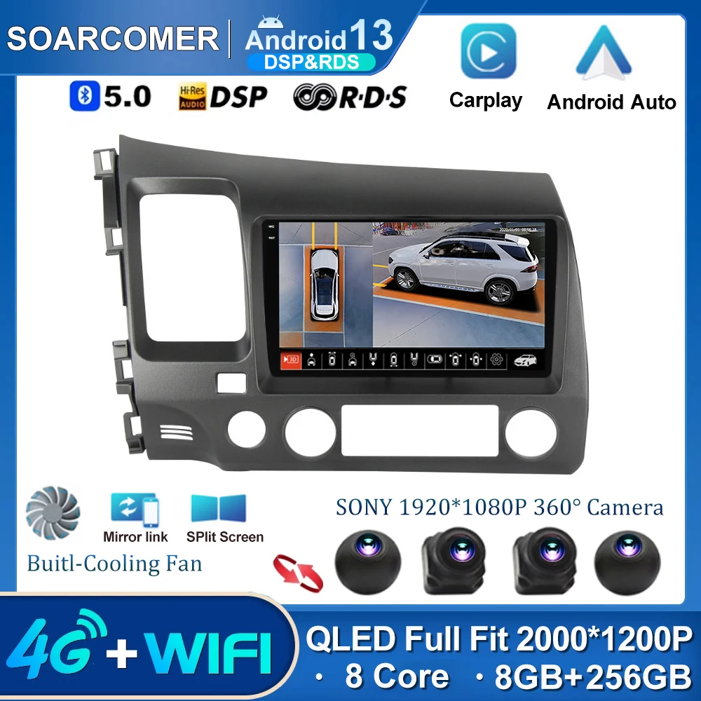 

Android 13 Car Radio For Honda Civic 8 2005-2012 Multimedia 2din DVD Stereo Carplay Speakers Head Unit Audio MP5 GPS Wifi