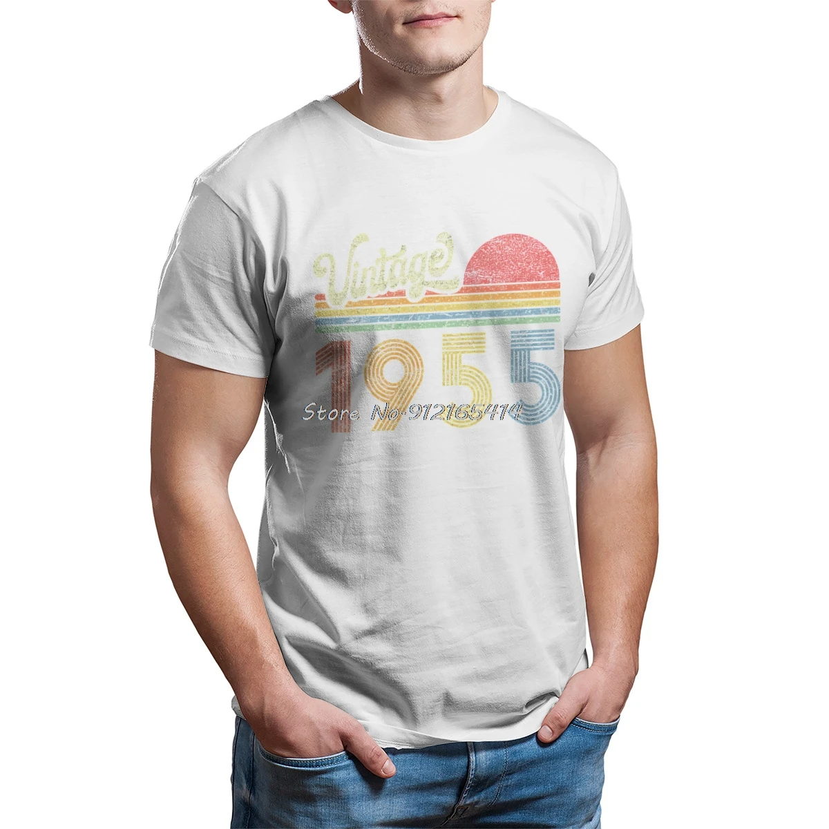 1955 Geburtstagsgeschenk Vintage Born Made 1955 Retro Sonnenuntergang T-Shirt Herren T-Shirt Sommer Baumwolle T-Shirt T-Shirts Streetwear Harajuku – Detail 5