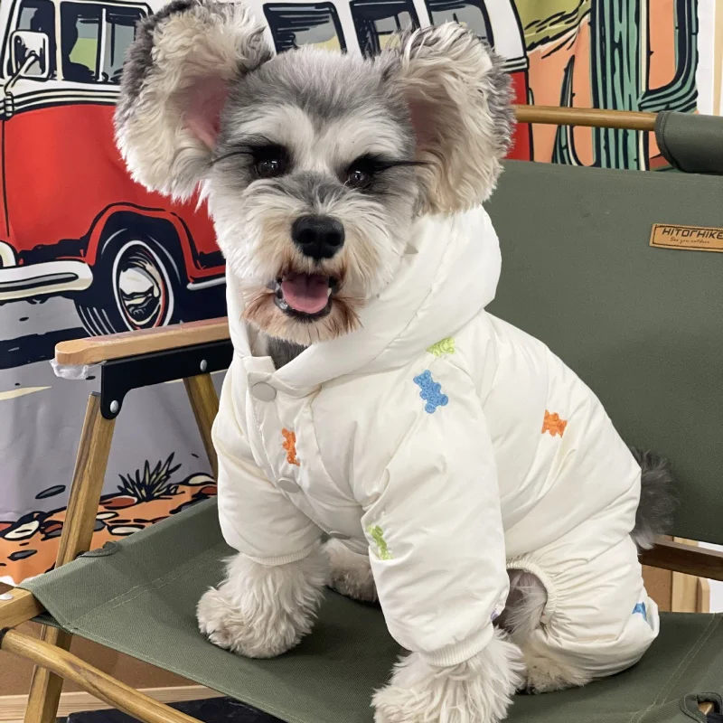 

Dog clothing Autumn Winter thick warm Teddy Schnitzer Rebbe Beebe Bear Bugger hooded pet four-legged down jacket