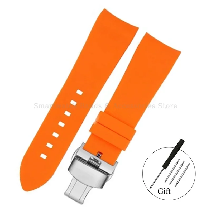 Silicone Waterproof Curved End Watch Strap with Folding Buckle