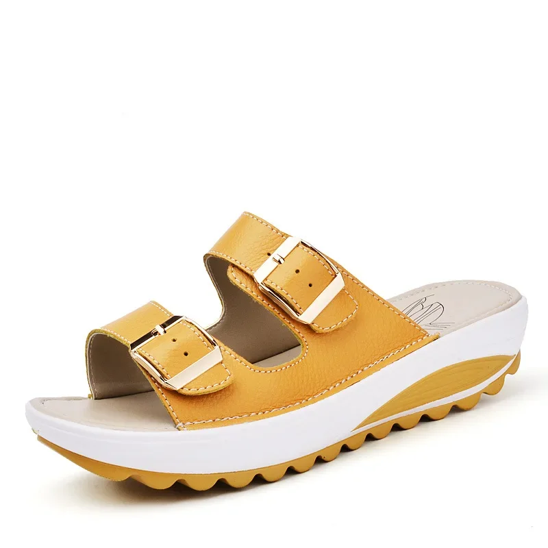 Comfortable Women Sandals Genuine Leather Slip on Open Toe Summer Beach