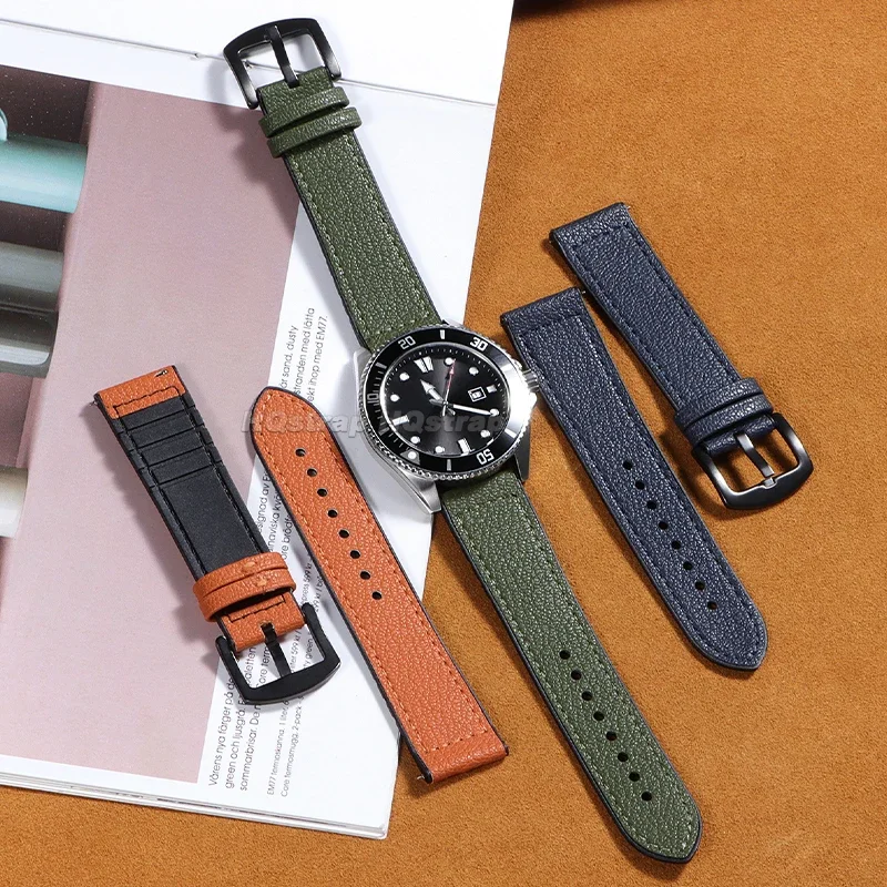 Premium Leather Silicone Hybrid Watch Band - Soft, Waterproof, Quick Release Strap