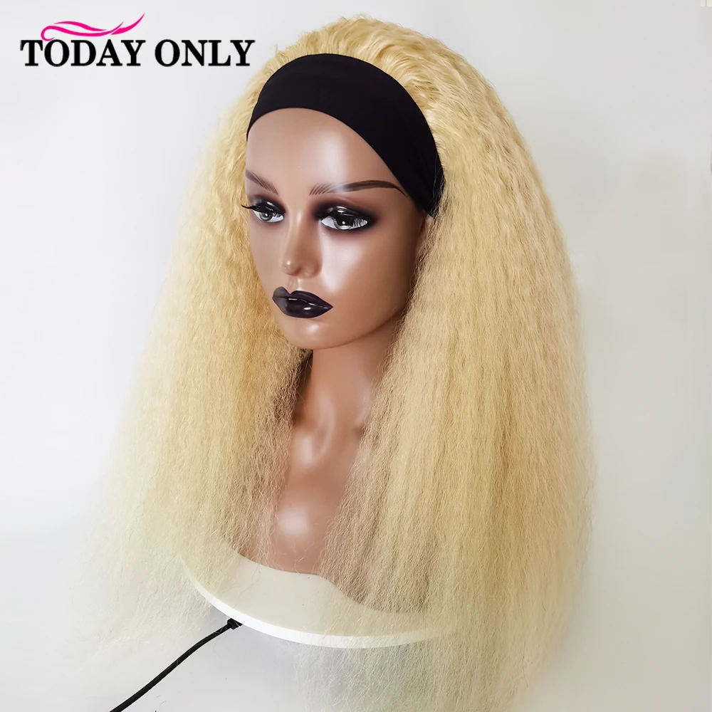 

Headband Wig Human Hair Blonde Yaki Straight Wigs For Black Women Ombre 1b/27 Brazilian Glueless Scarf Wig Remy Hair Today Only