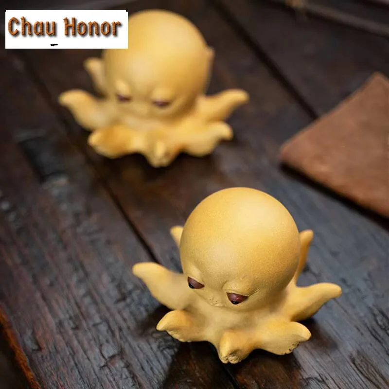 Chinese Yixing Purple Clay Tea Pet Lucky Fortune Octopus Statue Animal Sculpture Ornaments Handmade Tea Set Decoration Gifts