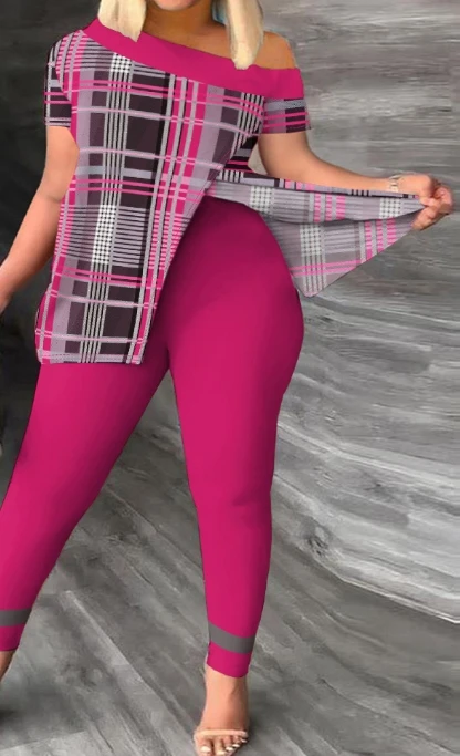 

New Fashion 2024 Summer Casual Sexy Womens Two Piece Sets Outfit Split Short Sleeved Top+Pants Set Female Clothing Outfits