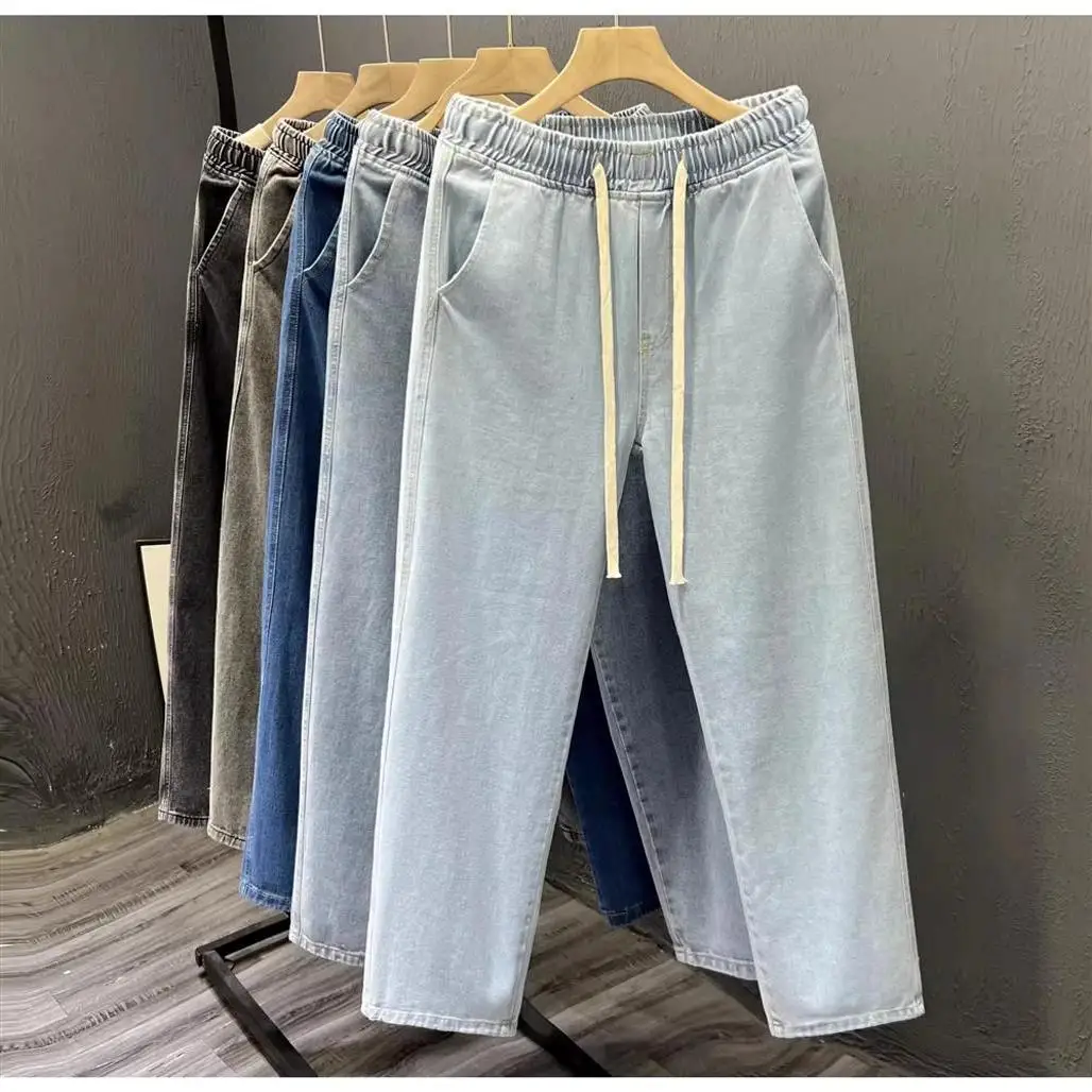 Light Blue Men's Loose Straight Leg Jeans American Sle Casual Long Pants Wide Leg Trousers Spring Autumn Seasonal Wear