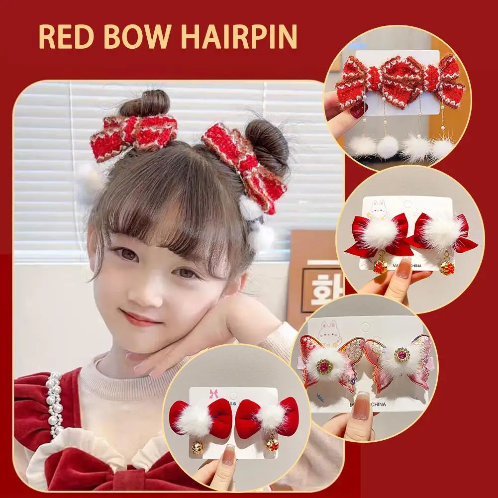 

Red Bow Hair Clip Sweet Girl Side Barrettes Lolita Year Hairpin Headwear Accessories New Pendants Headdress Lolita Bow S0E6