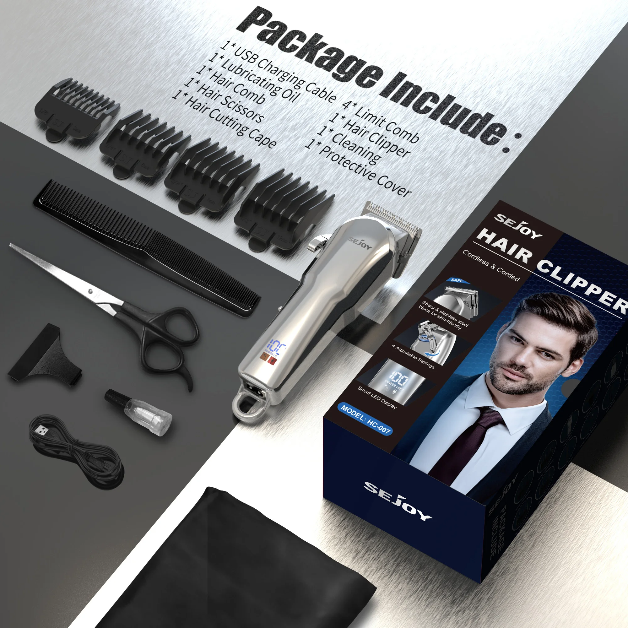 Sejoy Elektrische Haarschneidemaschine für Männer, professionelles Set, USB wiederaufladbar, Haarschneidemaschine für Männer, Bartschneider für Männer und Kinder – Detail 17