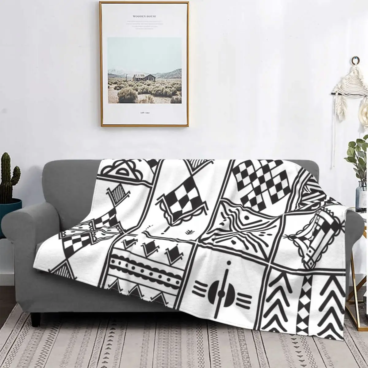 

Kabyle Amazigh Motif Graphic Blanket Soft Fleece Warm Flannel Geometry Ethnic Berber Throw Blankets for Sofa Bed Bedspread