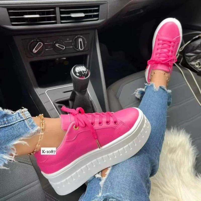 

Women's Running Shoes 2023 All Season Fashion Platform PU Leather Solid Colors Elegant Concise Sport Walk Espadrilles Sneaker