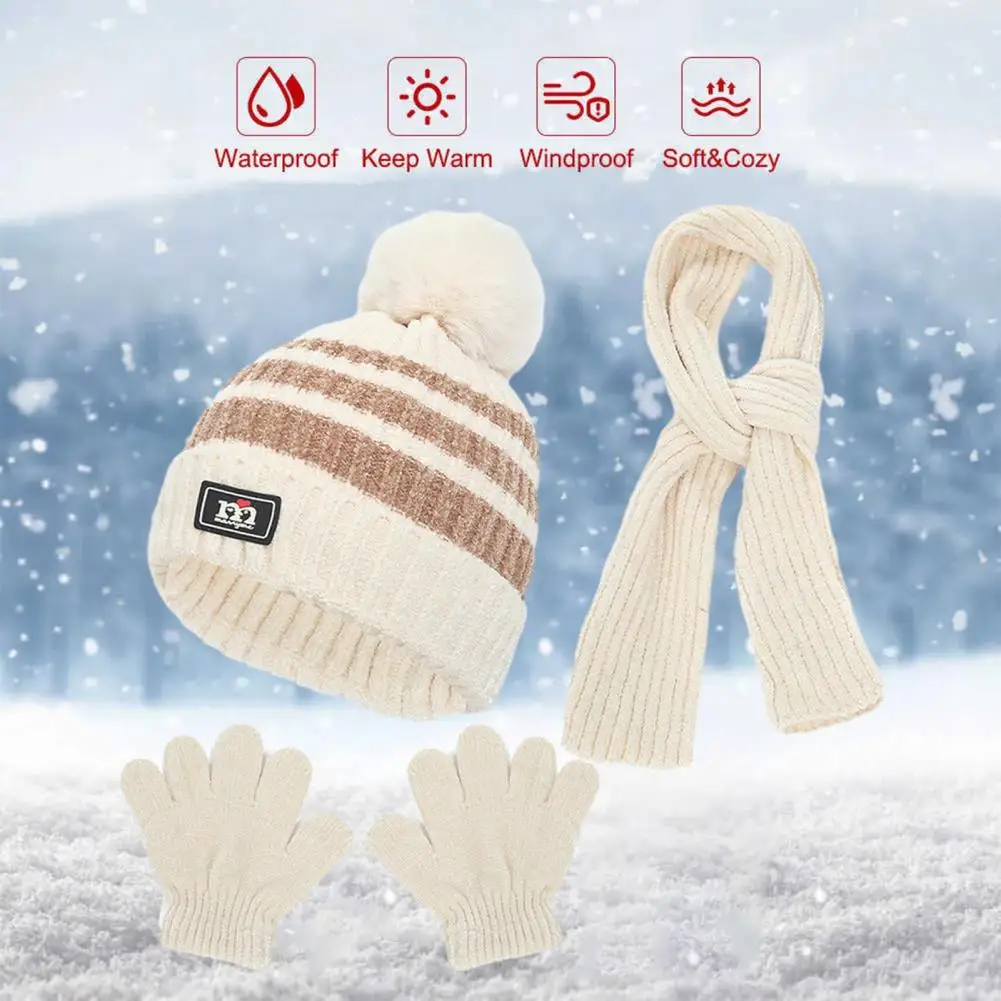 

Hat Scarf Gloves Set for Kids Warm Thickened Knitted Hat Scarf Gloves Set for Boys Girls Autumn Winter Outdoor Accessories