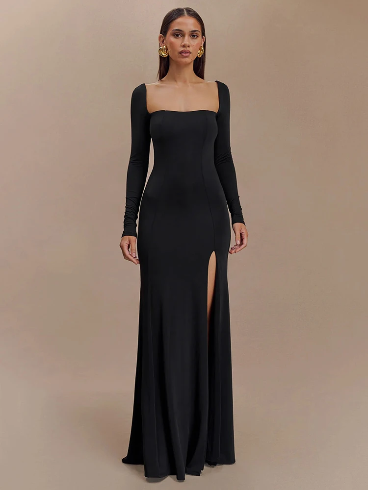 Elegant Long Sleeve Bodycon Party Evening Dress Female Sexy Split Tight Women Vestido Autumn/Winter New Clothing