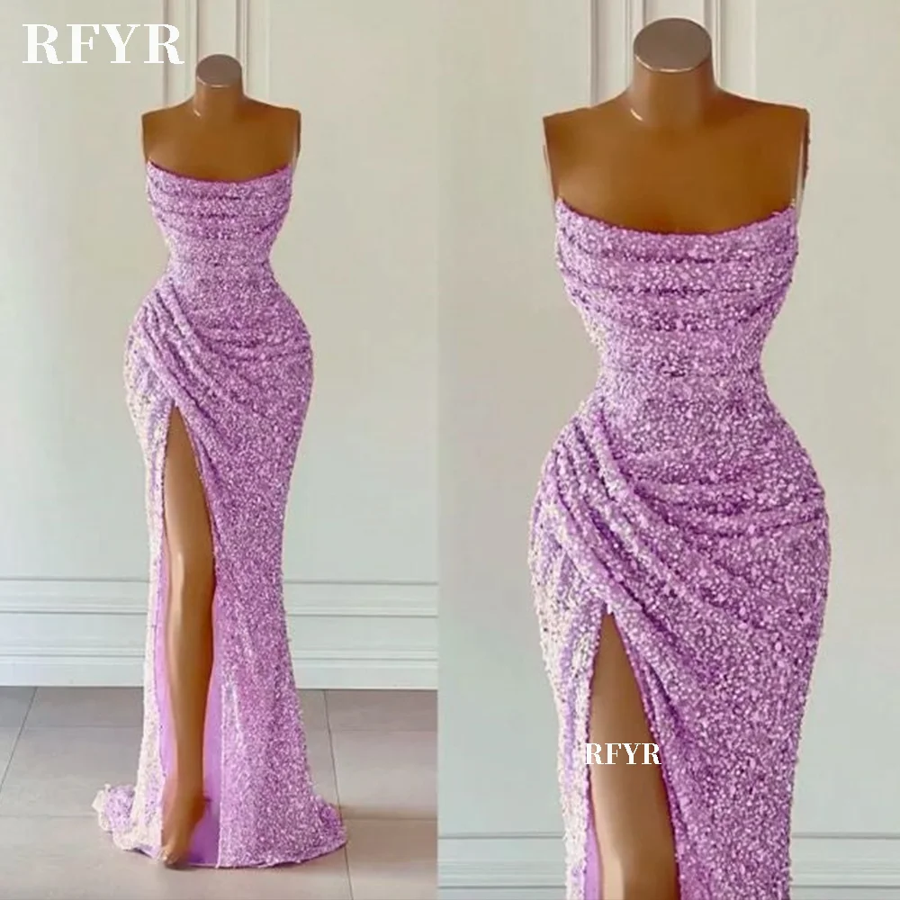 Evening Dresses Glitter Mermaid Prom Dress Sheer Neck Sleeveless Pleat Sexy Side Split Party Dress Customized Women Prom Dresses