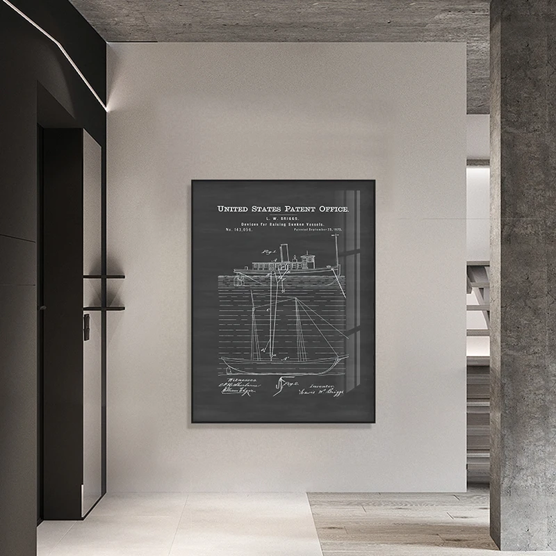 Semplice in bianco e nero grigio stile industriale americano retrò nostalgico nave struttura diagramma pittura su tela decorativa - immagine 4