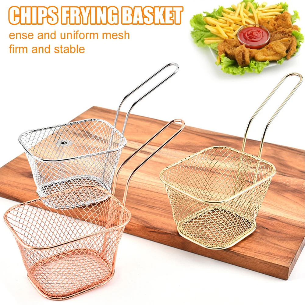 Portable Square Mini Fried Basket French Fries Basket Restaurant Fried Chicken Snack Chips Iron Metal Colander Tool DDJ