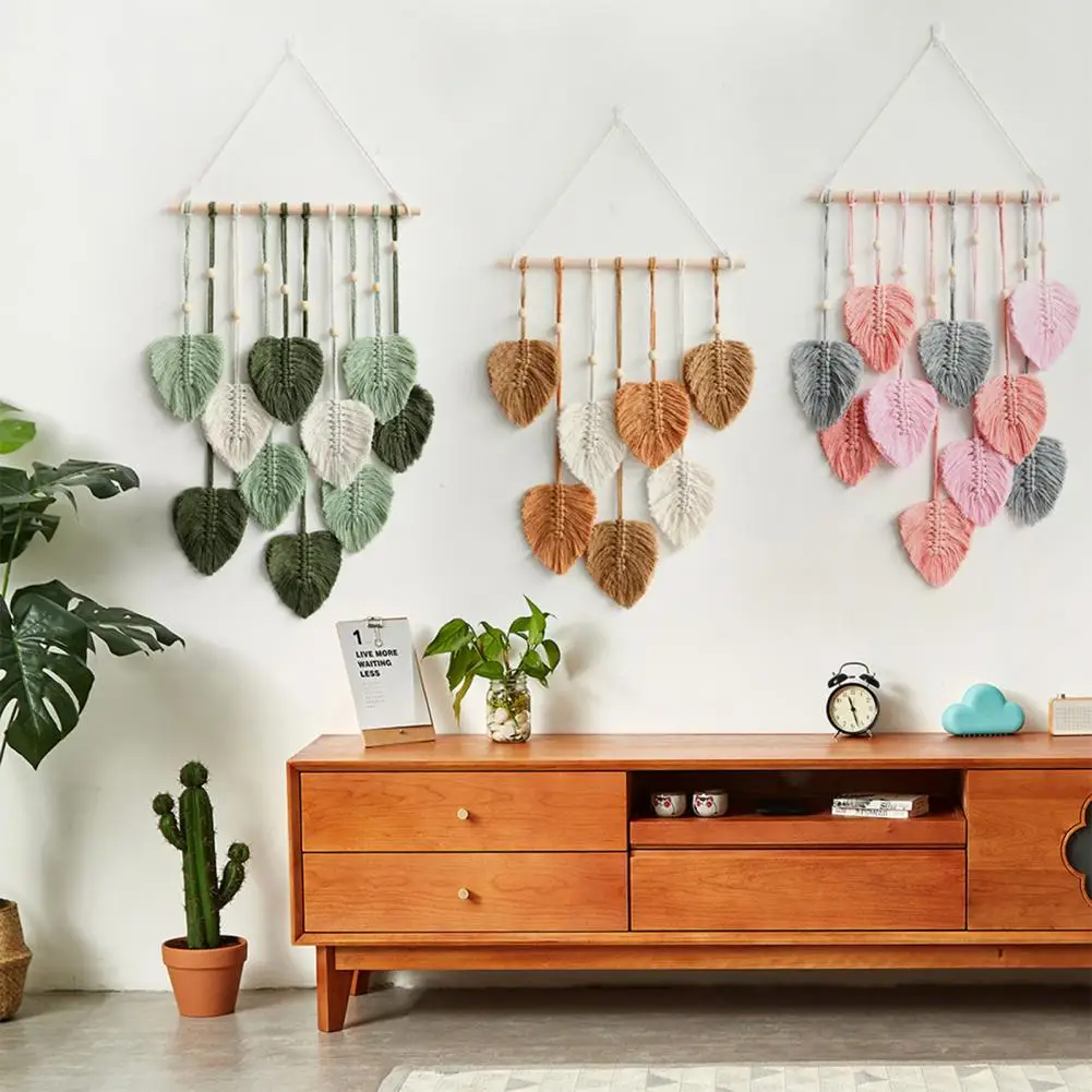 Leaf Macrame Wall Hanging Boho Room Home Decor Woven Aesthetic Wall Tapestry Living Room Wedding Decoration Gift