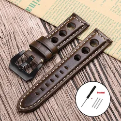 Vintage - Style Breathable Leather Watch Band - Premium Cowhide, Waterproof Wristbelt - 22mm (Dark Brown)