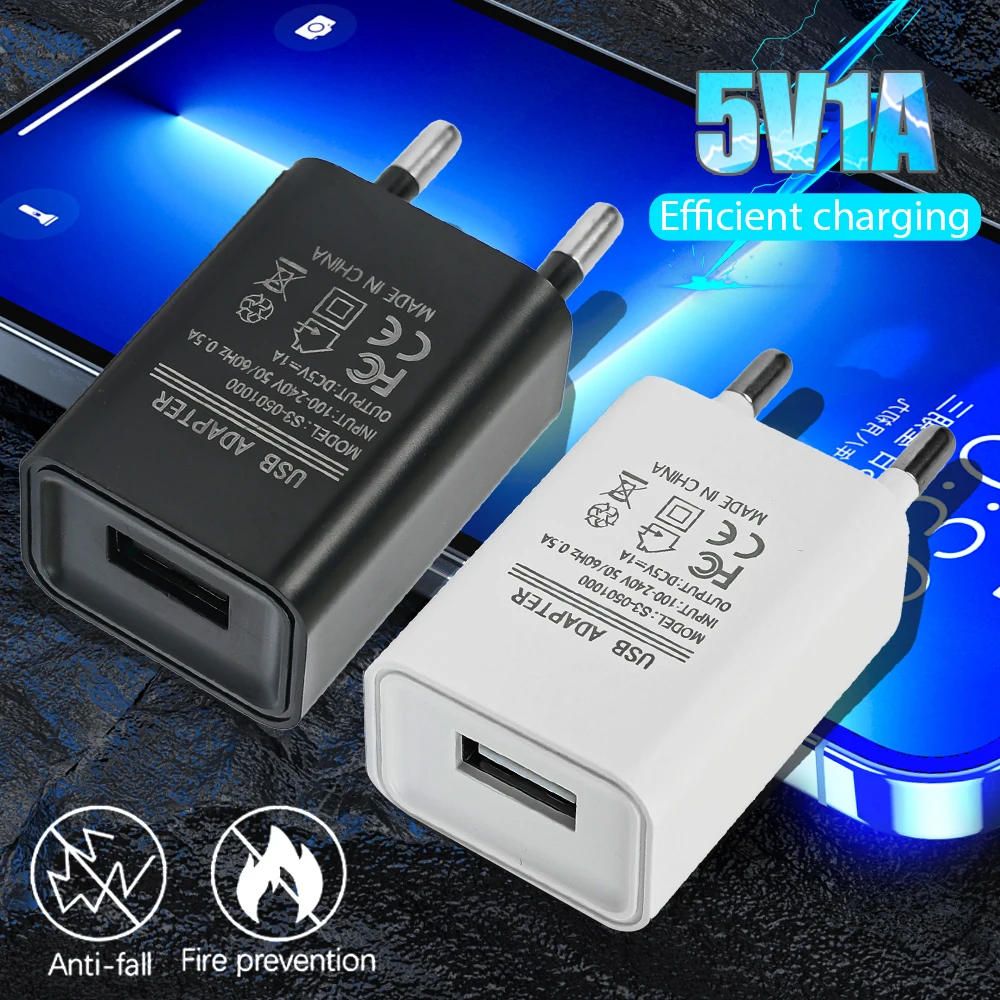 Compact 5V 1A USB Charger Adapter with EU Plug
