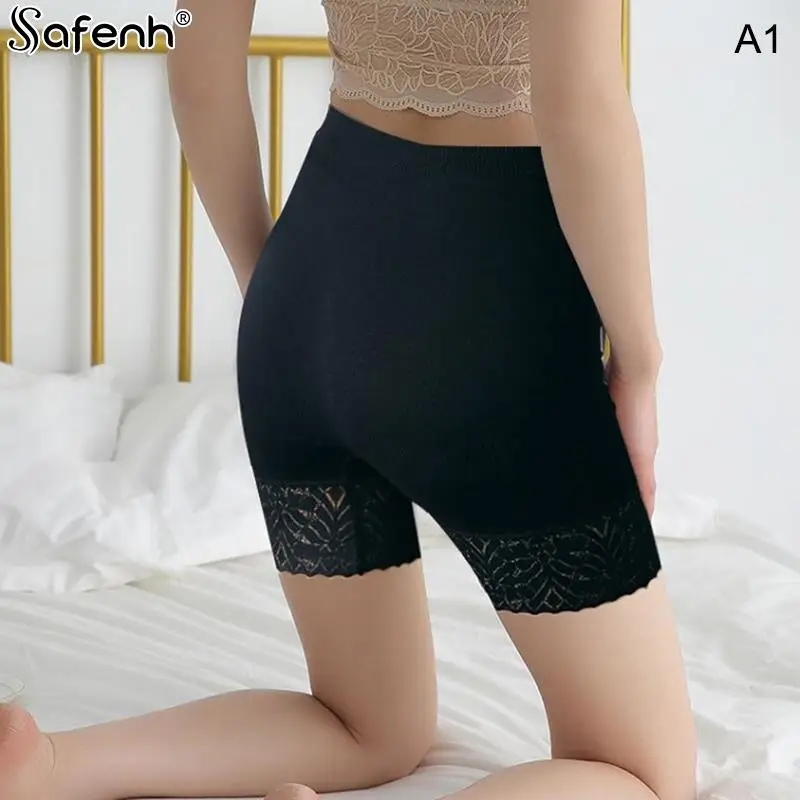 High Waist Shorts 1PCS Summer Women Safety Underwear Seamless Lace Edge Thin High Waist Safe Pants Female Boxers Under Shorts Anti-light Legging