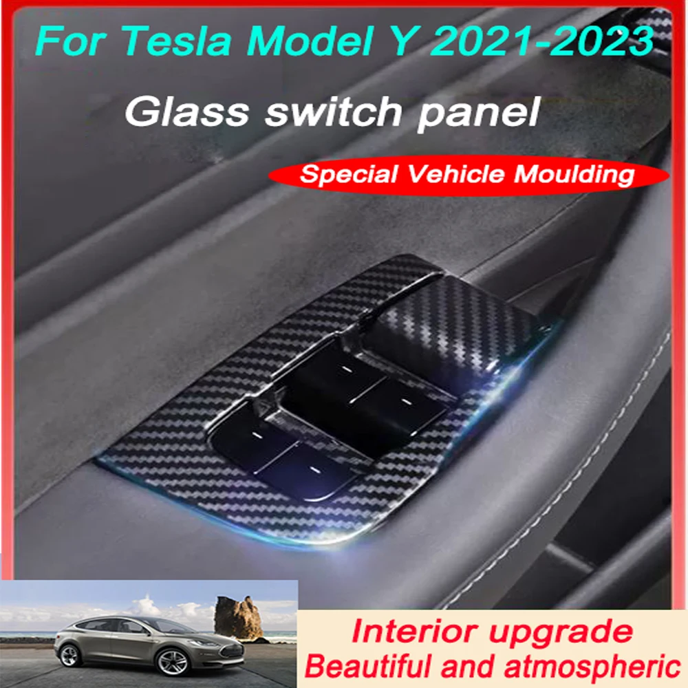 For Tesla Model Y 2021 2022 2023 Car Accessories Glass window switch protector Carbon Fibre Panel Styling