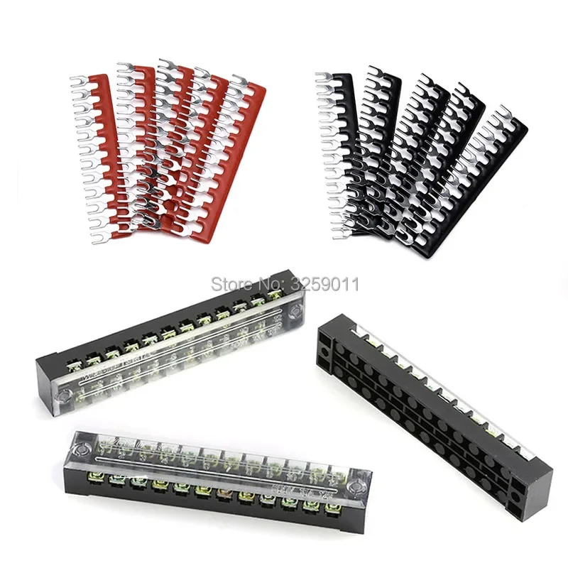 

5PCS Dual Row 12 Position Screw Terminal Strip 600V 15A 400V 12 Positions Pre Insulated Terminal Barrier Strip Red Black 10PCS