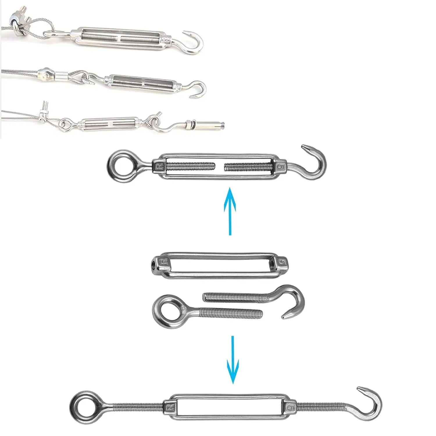 Stainless Steel Turnbuckle Hook And Eye Heavy Duty Tensioner - Hook And - View #3