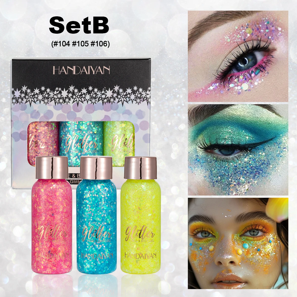 Body Glitter Gel 3 colors set gel glittering mermaid face and body glitter stage performance festival glitter gel female body glitter