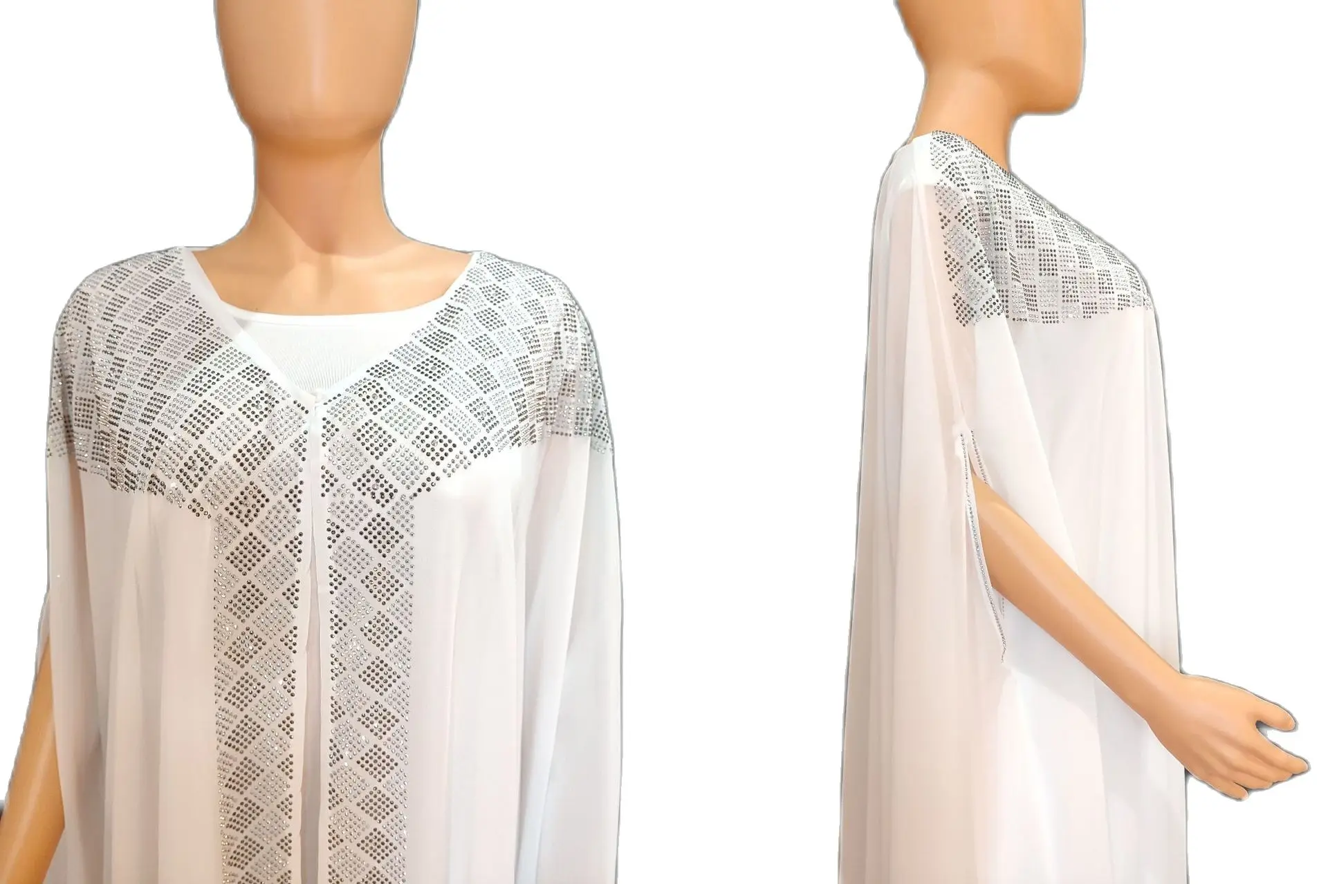 MAMA DA Loose Classic Abaya Muslim Clothing Women's Long Dresses Chiffon Material Free Size Bat Sleeve Diamond Insert Robes