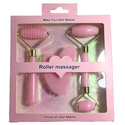 3-Piece Resin Roller Massager Set for Face and Body - Facial Beauty and Skin Care Tool (Pink)